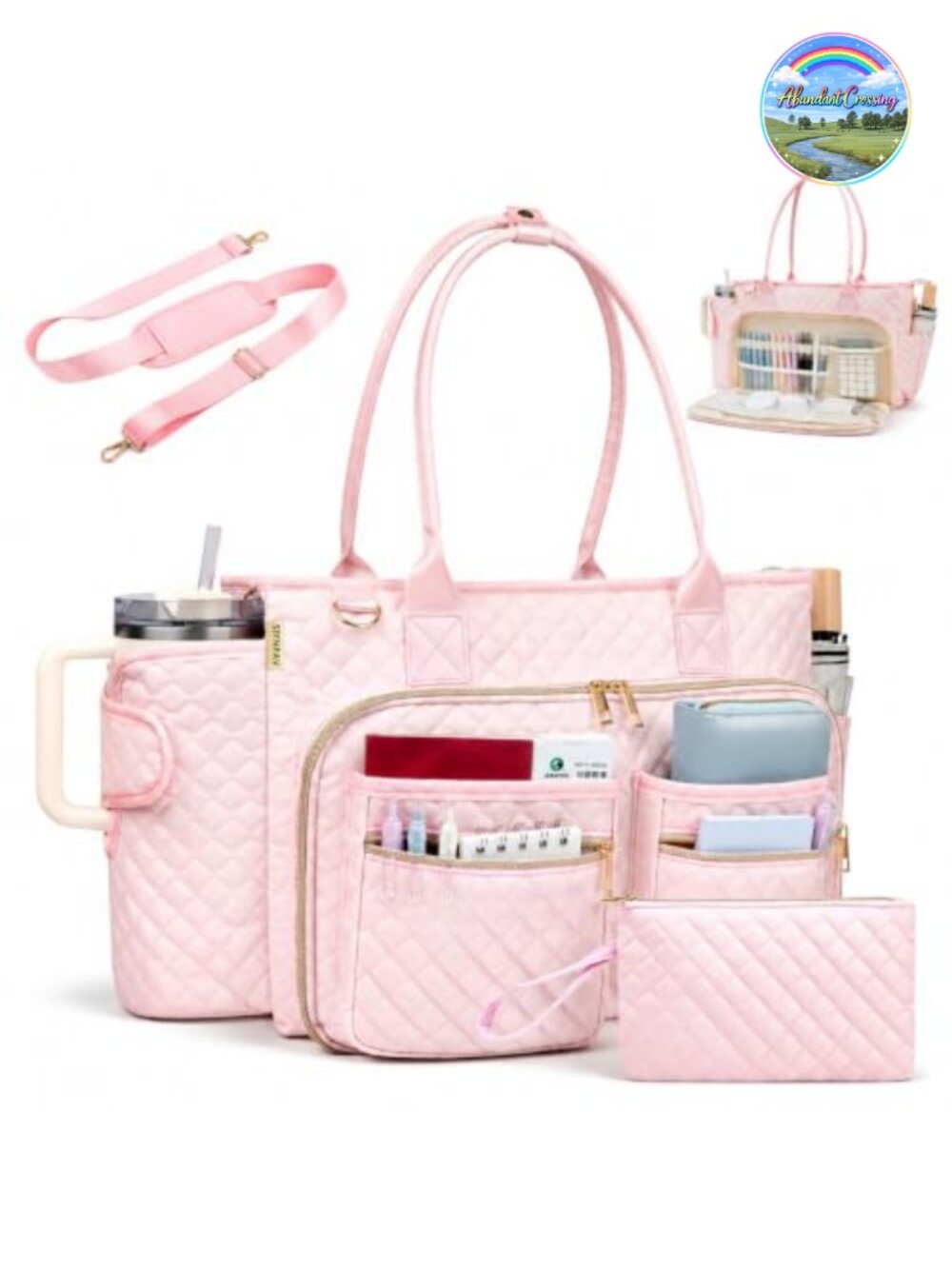 SIYNPAV Teacher Tote Bag 15.6 in Laptop Compartment & Cup Holder